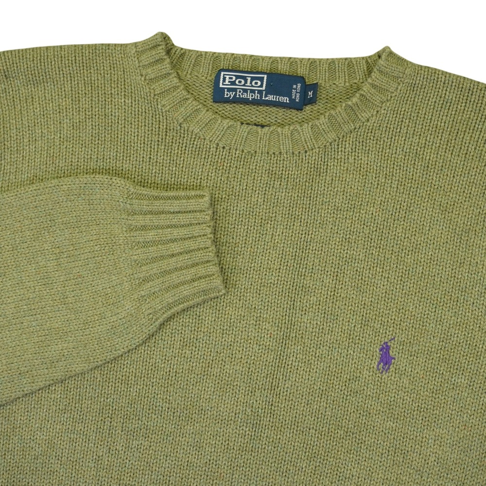 Vintage Polo Ralph Lauren Sweater Men M Green Crewneck Knit Long Sleeve Pony 90s